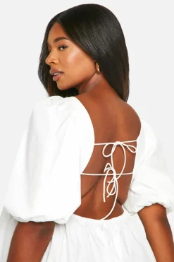 Smock Dresses*boohoo Plus Volume Sleeve Strappy Back Mini Dress white