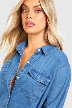 Shirt Dresses|Mini Dresses*boohoo Plus Western Denim Shirt Dress stonewash