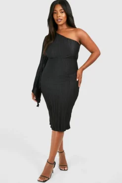 Midi Dresses*boohoo Plus Wide Plisse Cape Sleeve Detail Midi Dress black