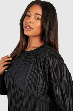 Smock Dresses|Long Sleeve Dresses*boohoo Plus Wide Plisse Midaxi Dress black