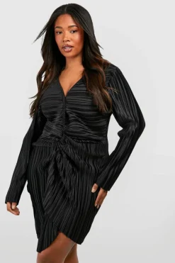Wrap Dresses*boohoo Plus Wide Plisse Twist Front Wrap Dress black