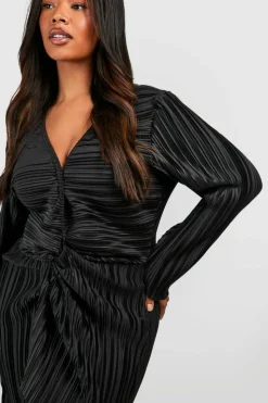 Wrap Dresses*boohoo Plus Wide Plisse Twist Front Wrap Dress black