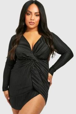 Wrap Dresses*boohoo Plus Wide Plisse Twist Front Wrap Dress black