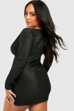 Wrap Dresses*boohoo Plus Wide Plisse Twist Front Wrap Dress black