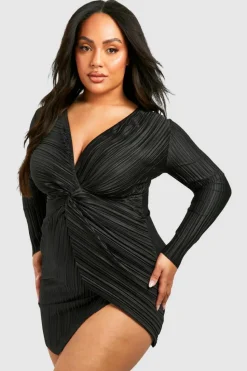 Wrap Dresses*boohoo Plus Wide Plisse Twist Front Wrap Dress black