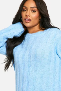 Jumper Dresses|Jumper Dresses*boohoo Plus Wide Soft Rib Knitted Maxi Dress sky blue