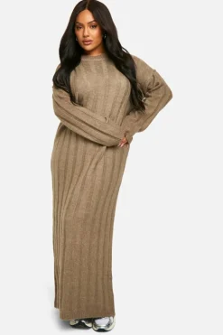 Jumper Dresses|Jumper Dresses*boohoo Plus Wide Soft Rib Knitted Maxi Dress mocha