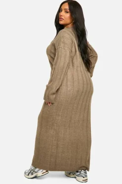 Jumper Dresses|Jumper Dresses*boohoo Plus Wide Soft Rib Knitted Maxi Dress mocha