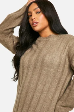 Jumper Dresses|Jumper Dresses*boohoo Plus Wide Soft Rib Knitted Maxi Dress mocha