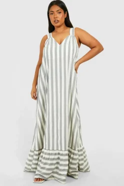 Smock Dresses*boohoo Plus Wide Stripe Trapeze Maxi Dress grey