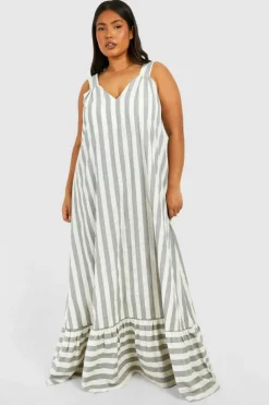 Smock Dresses*boohoo Plus Wide Stripe Trapeze Maxi Dress grey