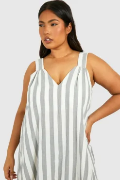 Smock Dresses*boohoo Plus Wide Stripe Trapeze Maxi Dress grey