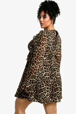 Smock Dresses*boohoo Plus Woven Animal Print Smock Dress leopard