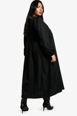 Smock Dresses|Midi Dresses*boohoo Plus Woven Tie Front Midi Smock Dress black