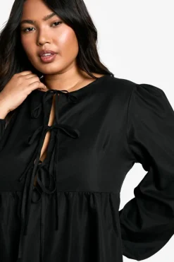 Smock Dresses|Midi Dresses*boohoo Plus Woven Tie Front Midi Smock Dress black