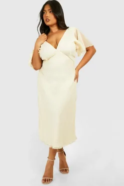 Skater Dresses*boohoo Plus Woven Angel Sleeve Midaxi Dress oyster