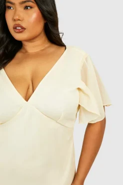 Skater Dresses*boohoo Plus Woven Angel Sleeve Midaxi Dress oyster