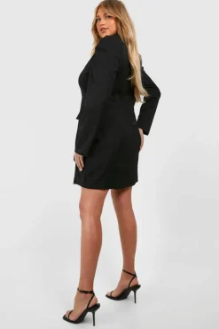 Blazer Dresses|Wrap Dresses*boohoo Plus Woven Asymmetric Wrap Front Blazer Dress black