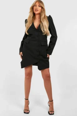 Blazer Dresses|Wrap Dresses*boohoo Plus Woven Asymmetric Wrap Front Blazer Dress black