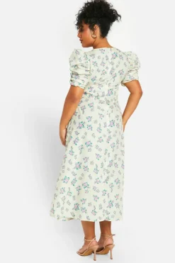 Skater Dresses*boohoo Plus Woven Ditsy Floral Ruched Milkmaid Dress lemon