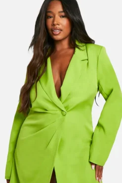 Blazer Dresses*boohoo Plus Woven Drape Detail Blazer Dress lime