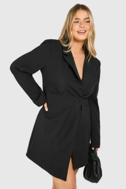 Blazer Dresses*boohoo Plus Woven Drape Detail Blazer Dress black