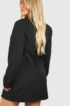 Blazer Dresses*boohoo Plus Woven Drape Detail Blazer Dress black