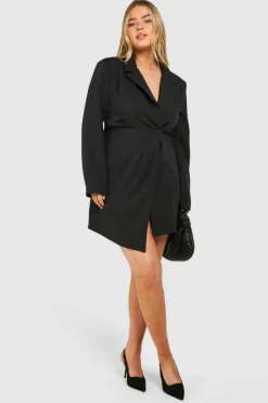 Blazer Dresses*boohoo Plus Woven Drape Detail Blazer Dress black