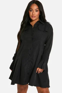 Shirt Dresses*boohoo Plus Woven Flare Shirt Dress black