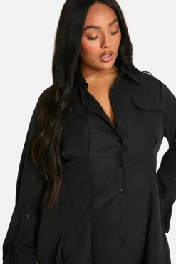 Shirt Dresses*boohoo Plus Woven Flare Shirt Dress black