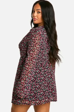 Skater Dresses|Mini Dresses*boohoo Plus Woven Floral Milkmaid Skater Dress black