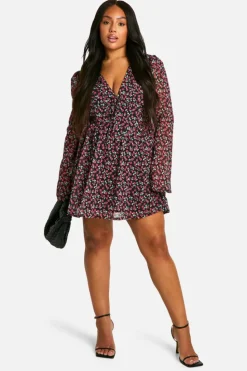 Skater Dresses|Mini Dresses*boohoo Plus Woven Floral Milkmaid Skater Dress black