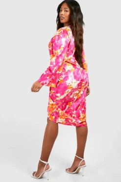 Midi Dresses*boohoo Plus Woven Floral Ruched Midi Dress pink