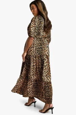 Smock Dresses|Wrap Dresses*boohoo Plus Woven Print Wrap Tiered Smock Dress leopard