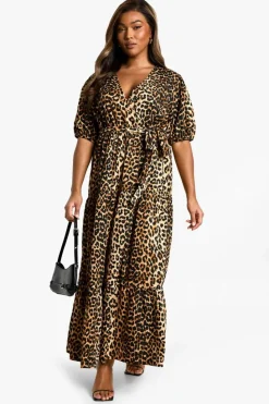 Smock Dresses|Wrap Dresses*boohoo Plus Woven Print Wrap Tiered Smock Dress leopard