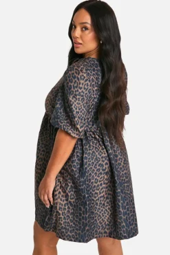 Smock Dresses|Mini Dresses*boohoo Plus Woven Tie Front Smock Dress leopard