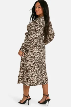 Wrap Dresses|Midi Dresses*boohoo Plus Woven Wrap Midi Dress leopard