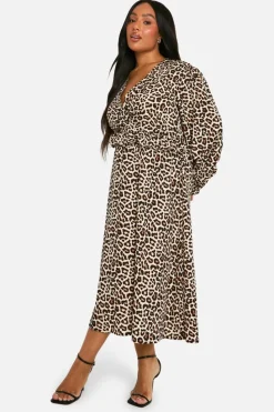 Wrap Dresses|Midi Dresses*boohoo Plus Woven Wrap Midi Dress leopard