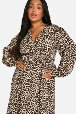 Wrap Dresses|Midi Dresses*boohoo Plus Woven Wrap Midi Dress leopard