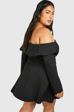 Skater Dresses*boohoo Plus Woven Off The Shoulder Mini Dress black
