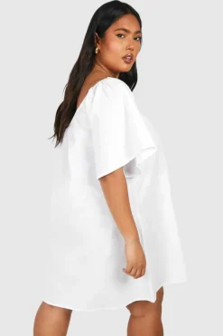 Smock Dresses*boohoo Plus Woven One Shoulder Mini Dress white