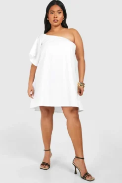 Smock Dresses*boohoo Plus Woven One Shoulder Mini Dress white
