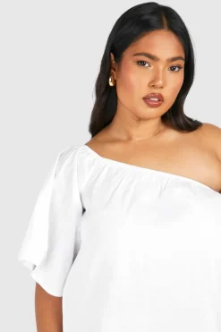 Smock Dresses*boohoo Plus Woven One Shoulder Mini Dress white