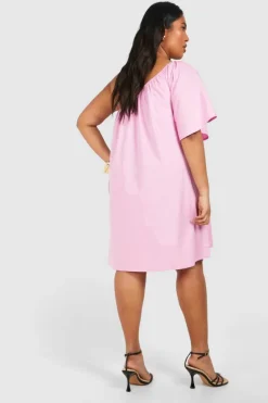 Smock Dresses*boohoo Plus Woven One Shoulder Mini Dress pink