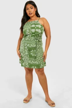 Smock Dresses*boohoo Plus Woven Paisley Print Strappy Mini Dress green