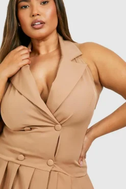 Blazer Dresses*boohoo Plus Woven Pleated Blazer Dress camel