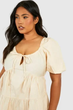 Smock Dresses*boohoo Plus Woven Puff Sleeve Tiered Mini Smock Dress stone