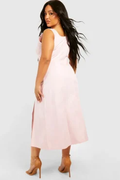 Smock Dresses|Midi Dresses*boohoo Plus Woven Ruched Bust Detail Midi Dress pink
