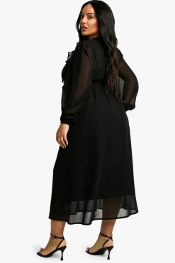 Smock Dresses*boohoo Plus Woven Ruffle Midaxi Smock Dress black