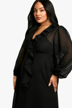 Smock Dresses*boohoo Plus Woven Ruffle Midaxi Smock Dress black